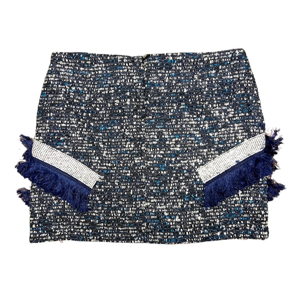 ENDLESS ROSE Revolve Tweed Fringe Short Pencil Skirt NWOT Blue Black Sz M